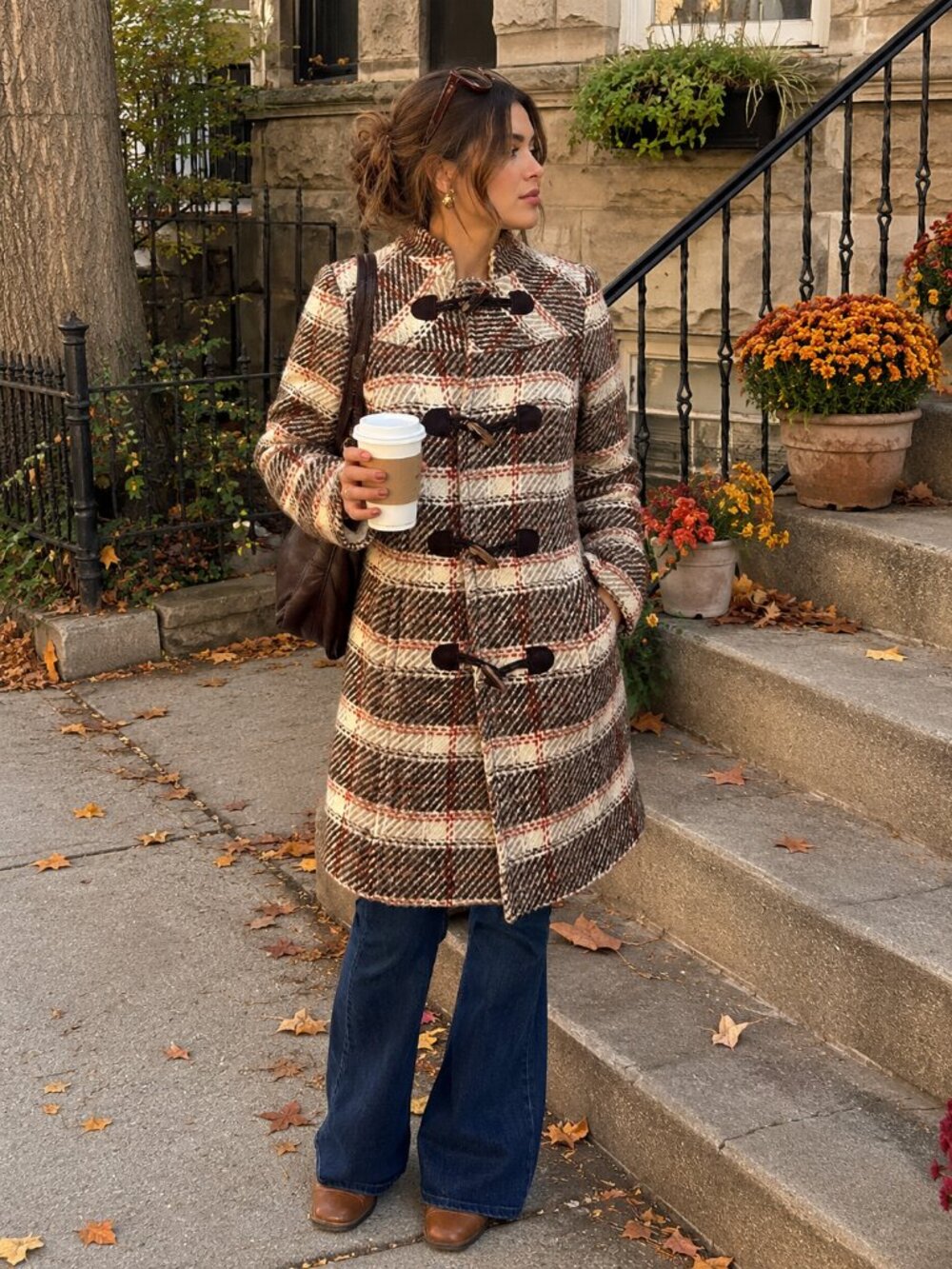 Liquid Brown and Orange Plaid Wool Blend Coat - Size 8